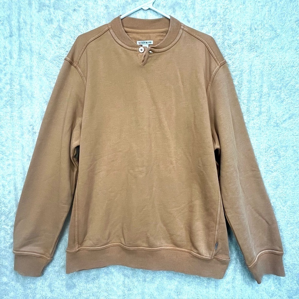 32 Bar Blues Everybody Works But Father Heavy Knit Sweatshirt Sz L Camel Tan